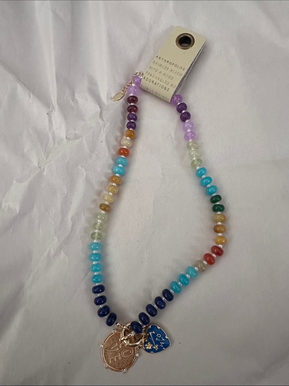 Anthropologie Multicolor Bead Necklace with Gold Charms -14k gold plated.